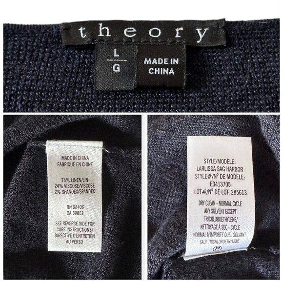 Theory Larlissa Sag Harbor Blue Linen Blend V neck Sweater, Size L - Picture 3 of 13